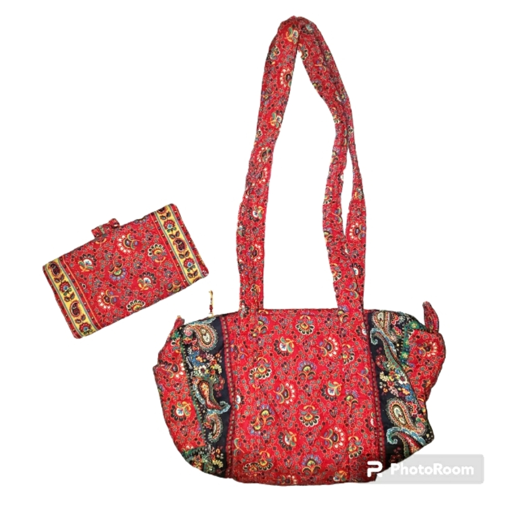 Retired! Vintage Vera Bradley Collette Red Duffle Bag and Matching Wallet